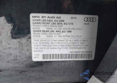 2019 Audi Q5 45 Premium from USA, damaged, VIN WA1BNAFY8K2080680